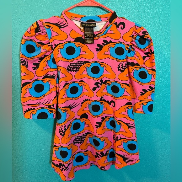 Nooworks Tops - Nooworks Pink Orange Blue Eye-Print Short Sleeve Tee